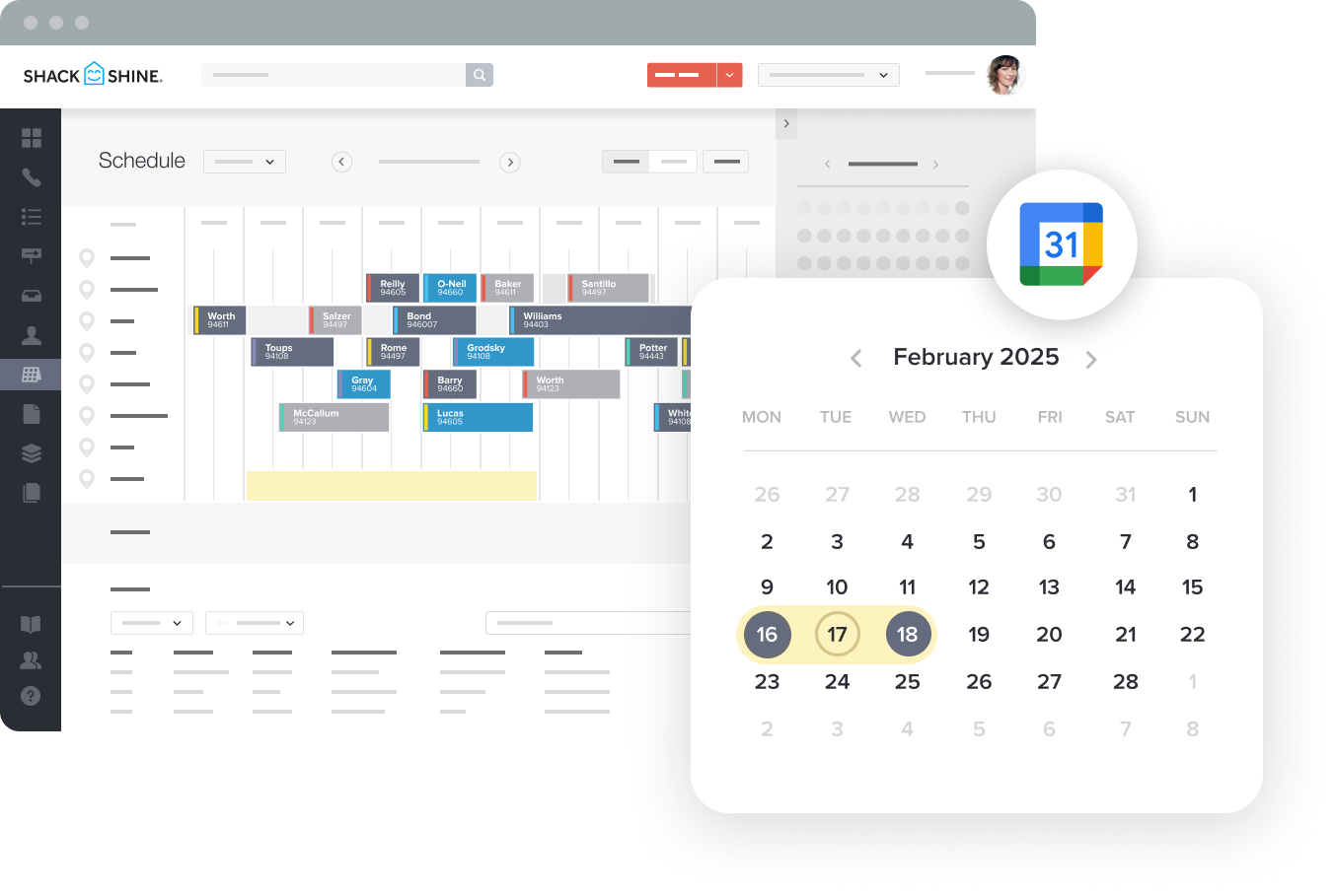 Product UI with calendar