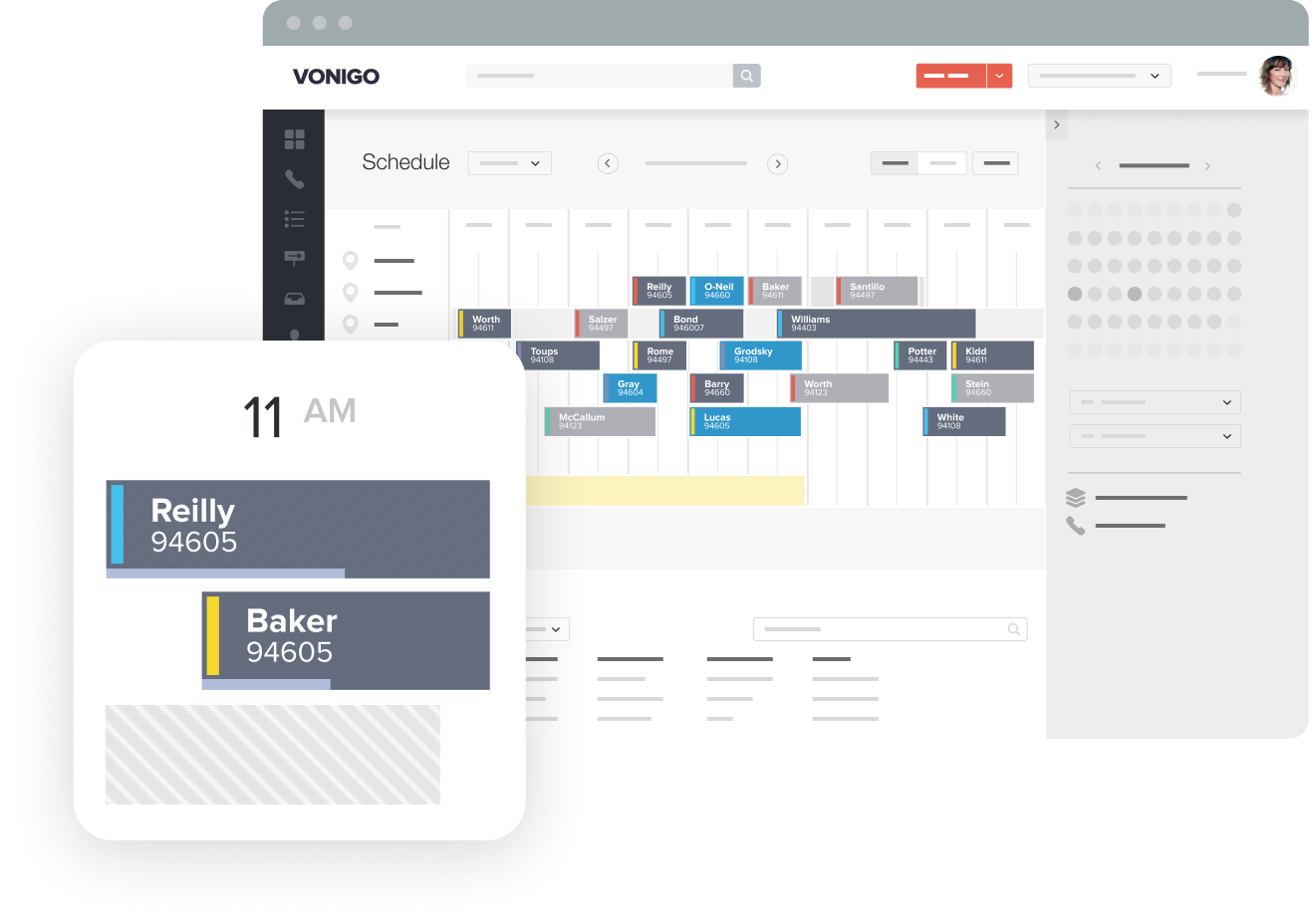Product UI with schedule detail